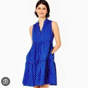 LILLY PULITZER Novella Cotton Dress in Borealis Blue Lilly Squared print